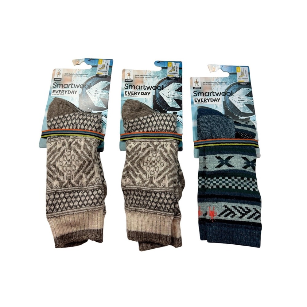 Smartwool Everyday Merino Wool Crew Socks Full Cushion Unisex Large NEW LOT OF 3